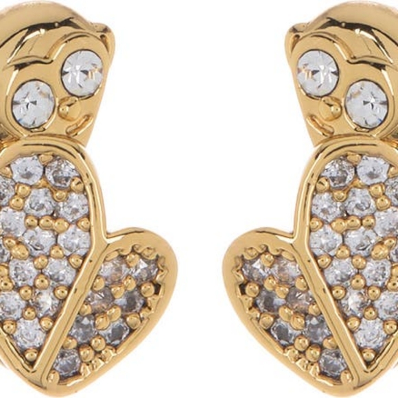 NEW Kate Spade Pave Heart Monkey Stud Earrings in Gold - Picture 2 of 8